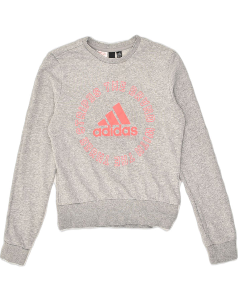 ADIDAS Girls Graphic Sweatshirt Jumper 13-14 Years Large Grey Cotton | Vintage Adidas | Thrift | Second-Hand Adidas | Used Clothing | Messina Hembry 