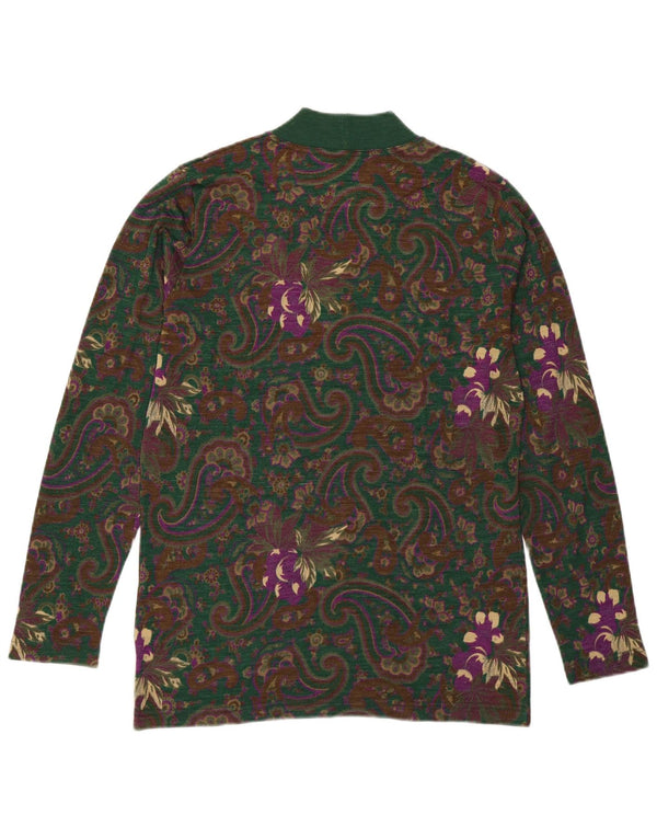 Andrea Mare Womens Turtle Neck Jumper Sweater UK 14 Medium Green Paisley