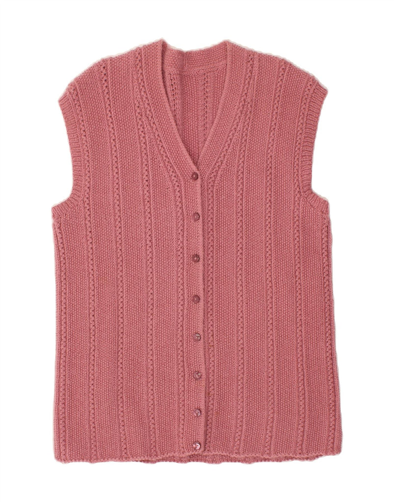 VINTAGE Womens Longline Sleeveless Cardigan Sweater UK 14 Medium Pink | Vintage Vintage | Thrift | Second-Hand Vintage | Used Clothing | Messina Hembry 