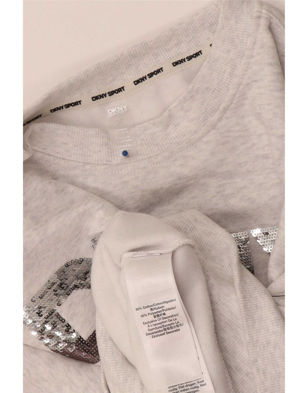 Dkny Womens Crop Graphic Oversized Sweatshirt Jumper UK 10 Small Grey
