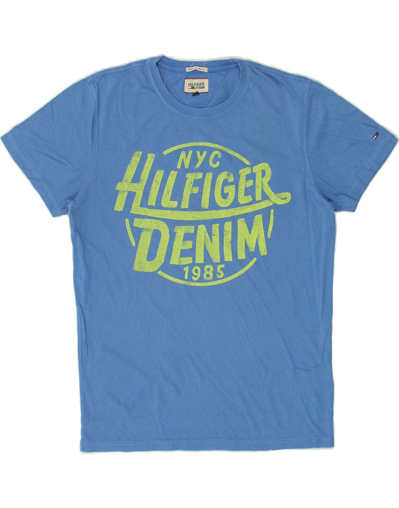 TOMMY HILFIGER Mens Graphic T-Shirt Top Medium Blue Cotton | Vintage Tommy Hilfiger | Thrift | Second-Hand Tommy Hilfiger | Used Clothing | Messina Hembry 