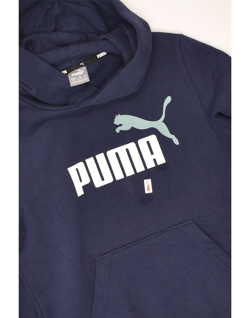 PUMA Boys Graphic Hoodie Jumper 9-10 Years Navy Blue Cotton | Vintage Puma | Thrift | Second-Hand Puma | Used Clothing | Messina Hembry 