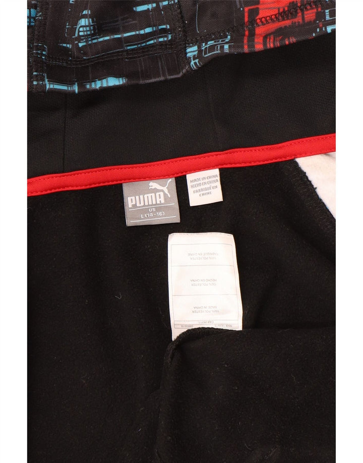 Puma Boys Zip Hoodie Sweater 14-15 Years Large Black Geometric Polyester