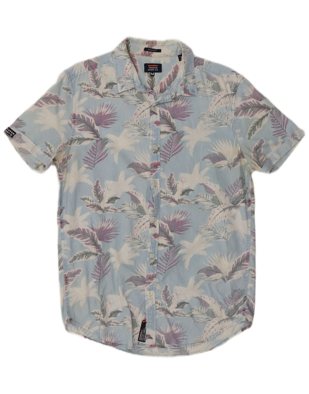 Superdry Mens Short Sleeve Regular Fit Shirt Medium Blue Floral Cotton