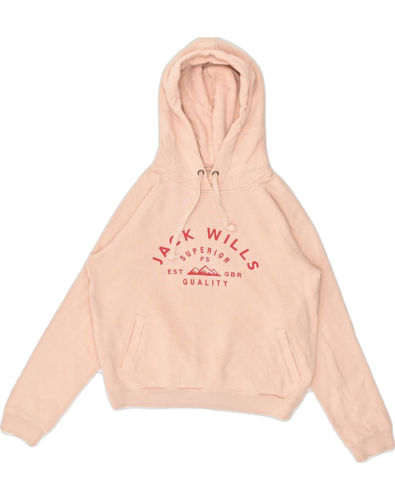 JACK WILLS Womens Graphic Hoodie Jumper UK 12 Medium  Pink Polyester | Vintage Jack Wills | Thrift | Second-Hand Jack Wills | Used Clothing | Messina Hembry 