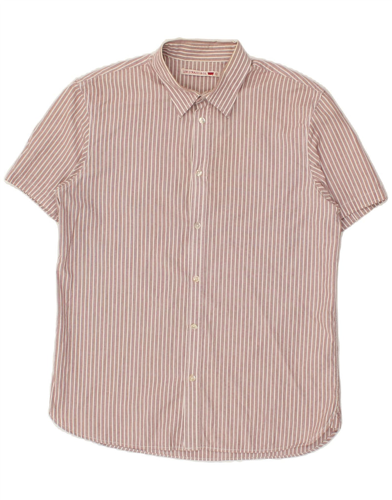 LEVI'S Mens Short Sleeve Shirt Medium Pink Pinstripe Cotton Vintage Levi's and Second-Hand Levi's from Messina Hembry 