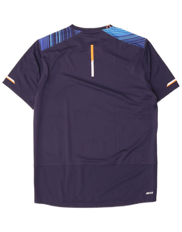 New Balance Mens T-Shirt Top Large Navy Blue Pinstripe