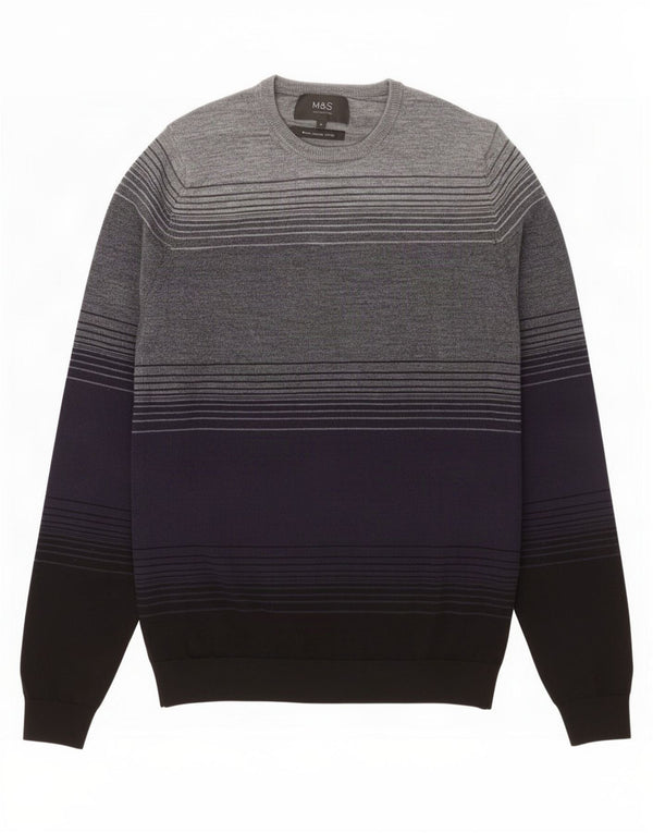 Marks & Spencer Mens Crew Neck Jumper Sweater Medium Navy Blue Colourblock