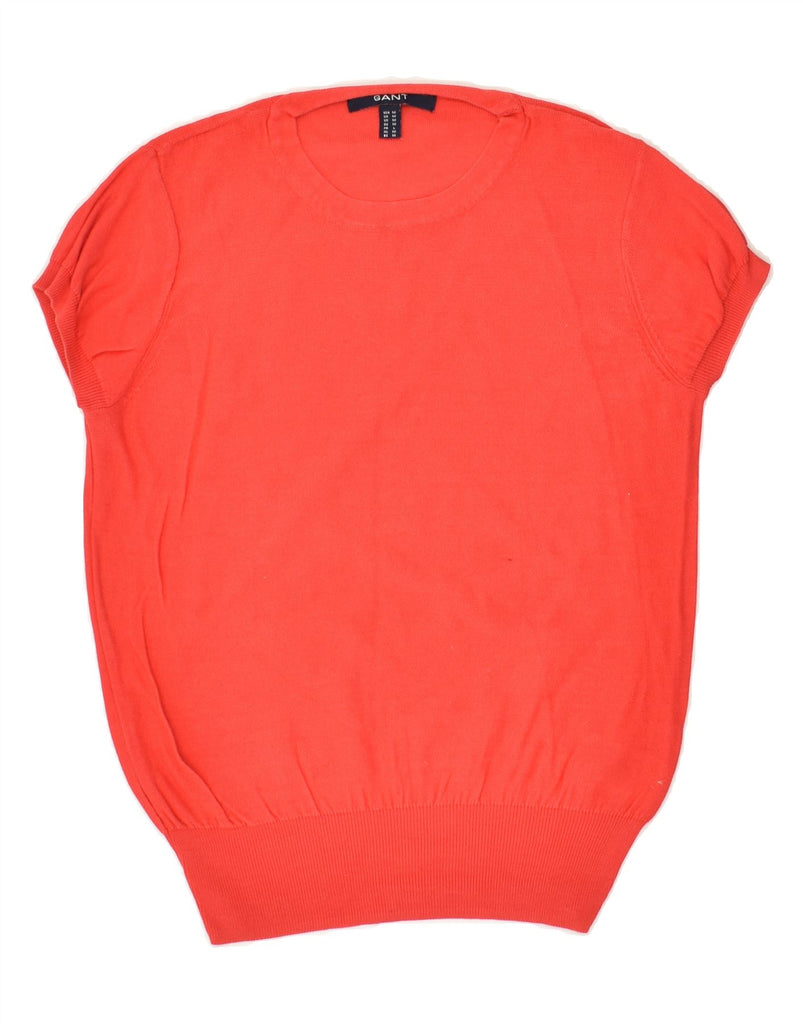 GANT Womens Short Sleeve Crew Neck Jumper Sweater UK 14 Medium Red Cotton | Vintage Gant | Thrift | Second-Hand Gant | Used Clothing | Messina Hembry 