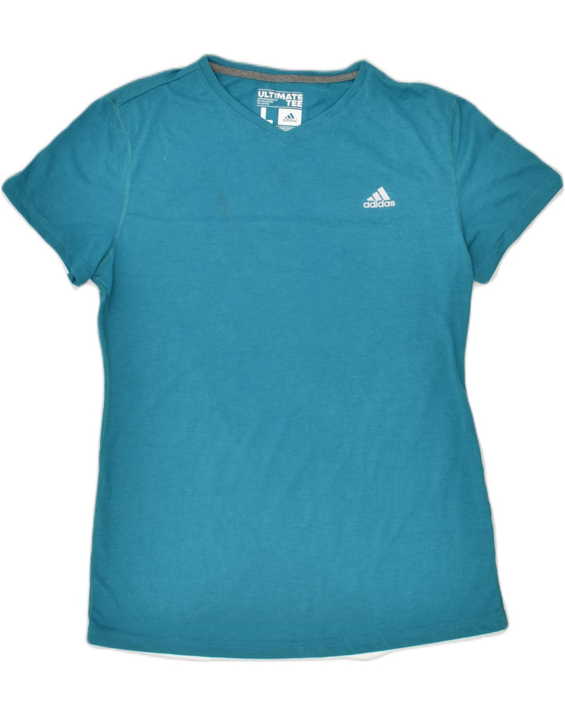 ADIDAS Womens T-Shirt Top UK 16 Large Blue Polyester | Vintage Adidas | Thrift | Second-Hand Adidas | Used Clothing | Messina Hembry 