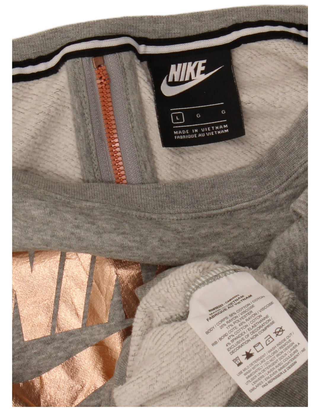 Nike Womens Crop Graphic Oversized Sweatshirt Jumper UK 16 Large Grey