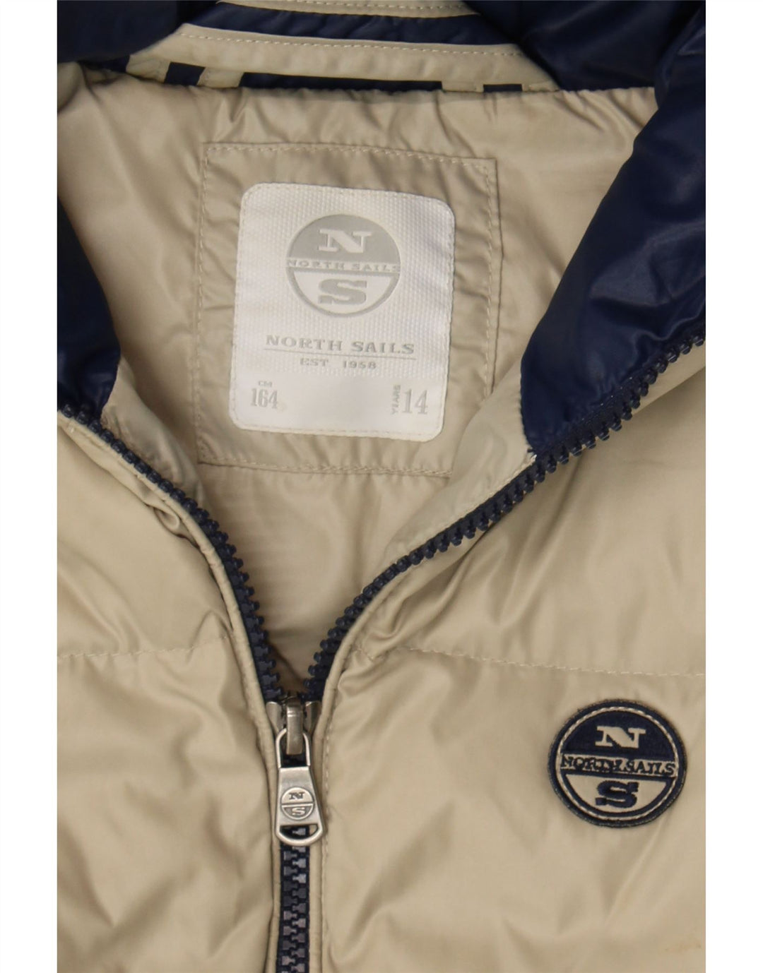 NORTH SAILS Boys Hooded Padded Gilet 13-14 Years Beige Polyamide Vintage North Sails and Second-Hand North Sails from Messina Hembry 