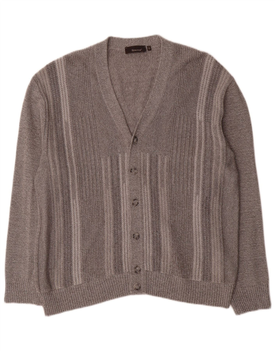 Senator Mens Cardigan Sweater IT 52 Large Grey Striped Cotton