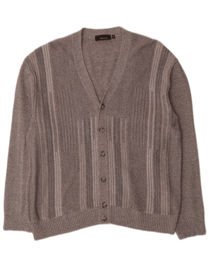 Senator Mens Cardigan Sweater IT 52 Large Grey Striped Cotton