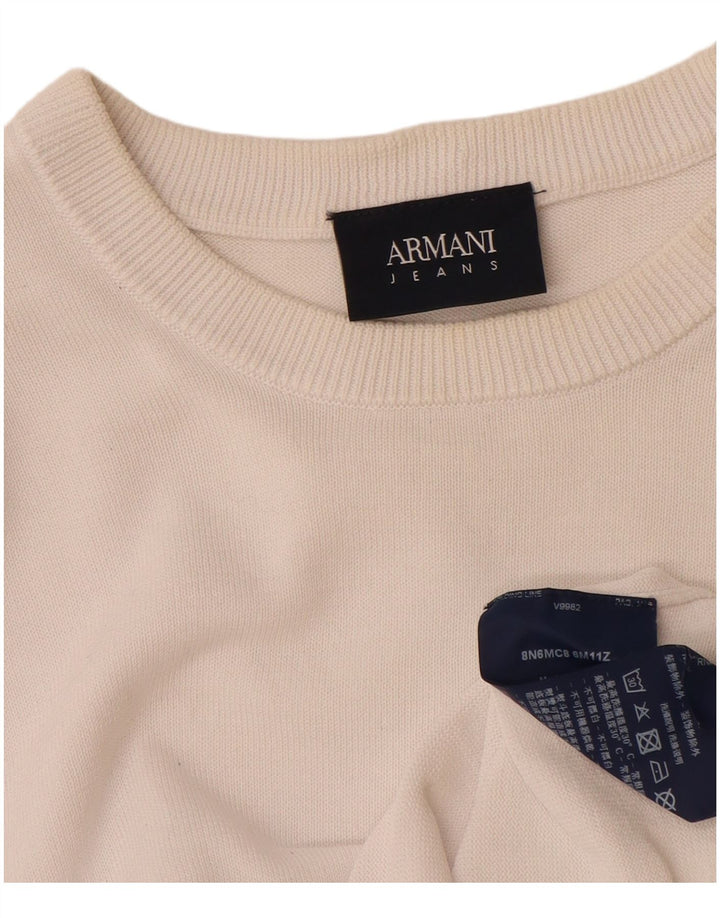 Armani Jeans Womens Crew Neck Jumper Sweater UK 12 Medium White Cotton