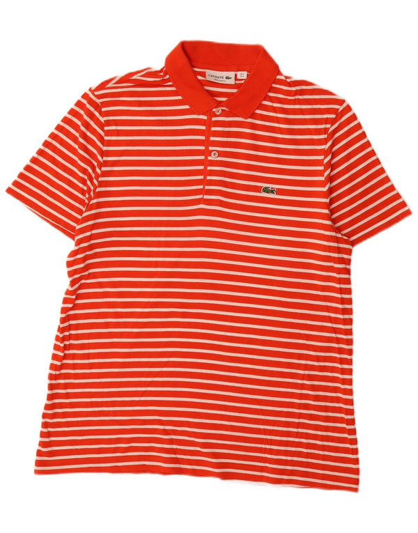 Lacoste Mens Regular Fit Polo Shirt Size 5 Large Orange Striped Cotton