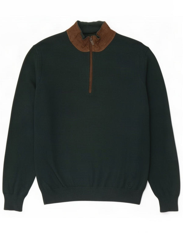 Massimo Dutti Mens Zip Neck Jumper Sweater Large Green Cotton