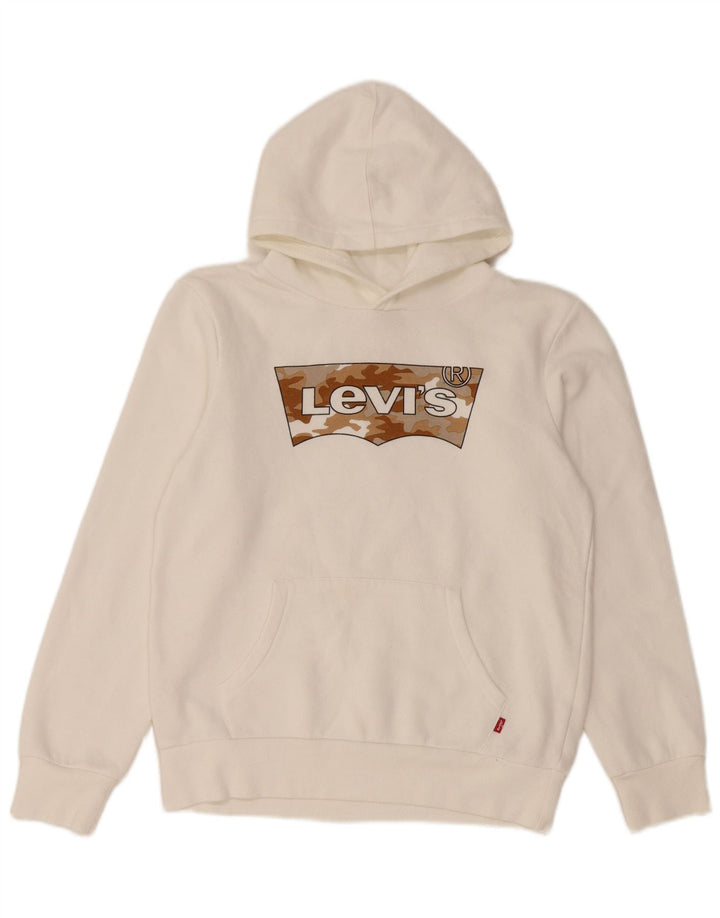 LEVI'S Boys Graphic Hoodie Jumper 13-14 Years White Cotton