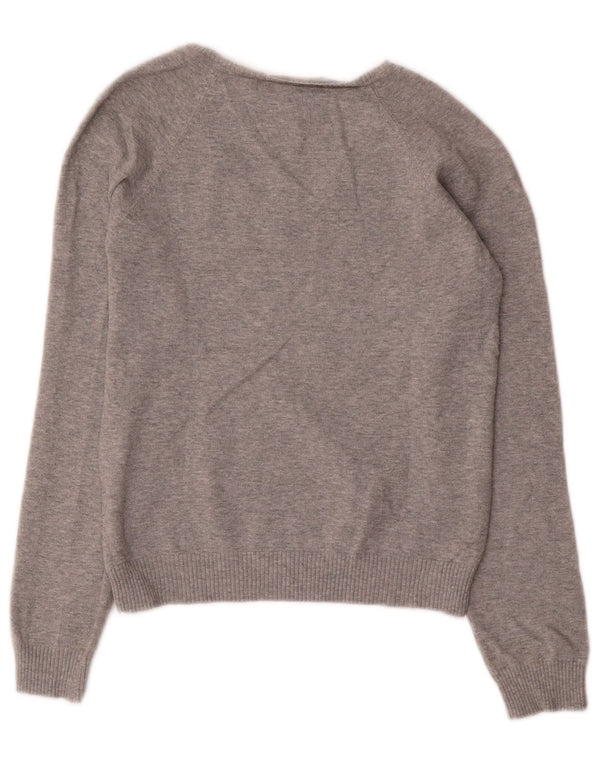 Zara Womens Crop V-Neck Jumper Sweater UK 14 Large Grey Flecked Cotton