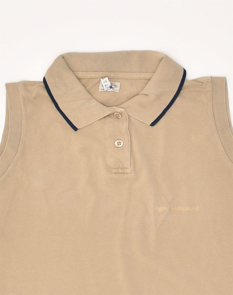 ARMANI Womens Sleeveless Polo Shirt UK 12 Medium  Beige Cotton | Vintage Armani | Thrift | Second-Hand Armani | Used Clothing | Messina Hembry 