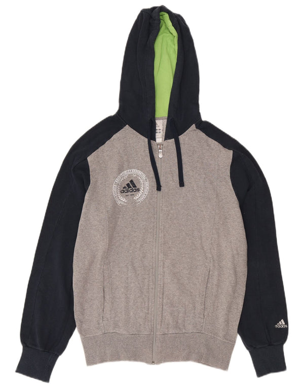Adidas Mens Zip Hoodie Sweater UK 36/38 Small Grey Colourblock Cotton