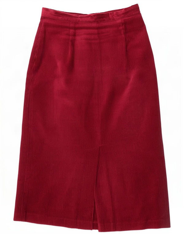 Vintage Womens Corduroy Skirt UK 14 Medium W28 Burgundy Cotton