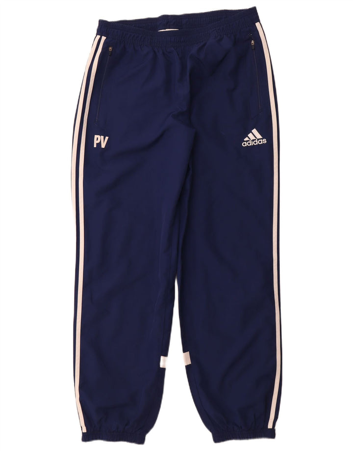 Adidas Mens Graphic Tracksuit Trousers Joggers Large Navy Blue Polyester