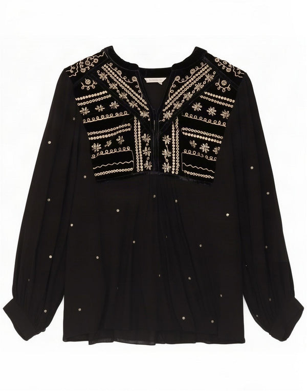 Monsoon Womens Long Sleeve Blouse Top UK 18 XL Black Floral