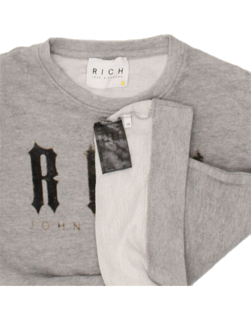 RICHMOND Boys Graphic Sweatshirt Jumper 13-14 Years Grey Cotton | Vintage Richmond | Thrift | Second-Hand Richmond | Used Clothing | Messina Hembry 