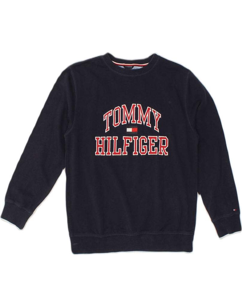 TOMMY HILFIGER Boys Graphic Sweatshirt Jumper 15-16 Years Large Navy Blue | Vintage Tommy Hilfiger | Thrift | Second-Hand Tommy Hilfiger | Used Clothing | Messina Hembry 