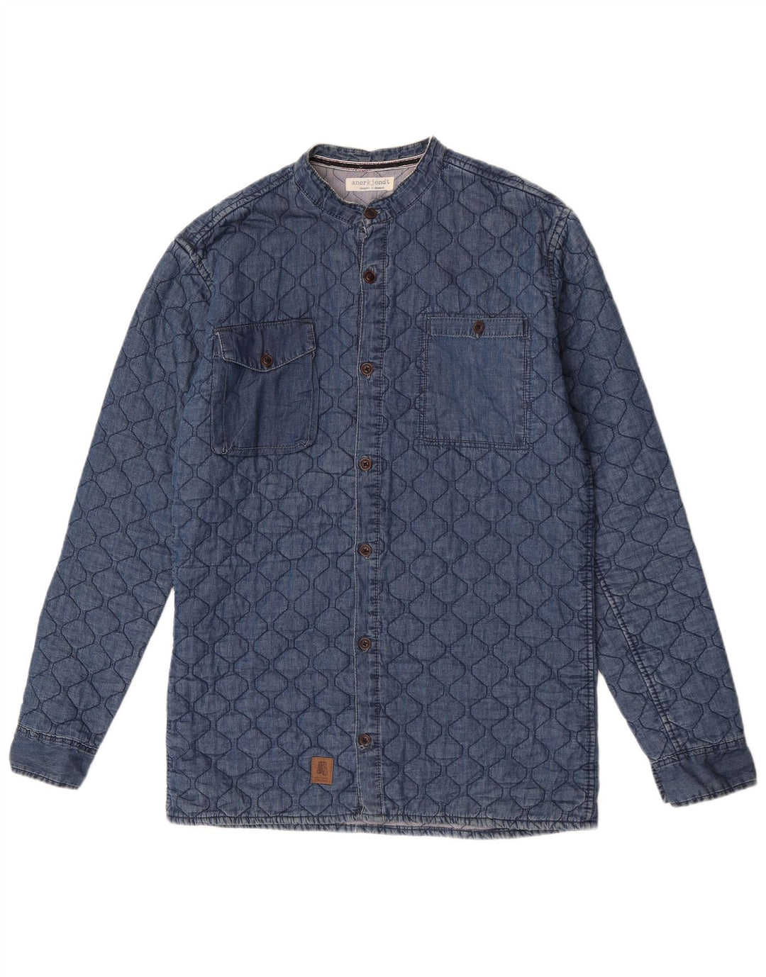 Vintage Mens Quilted Denim Shirt Medium Blue Cotton