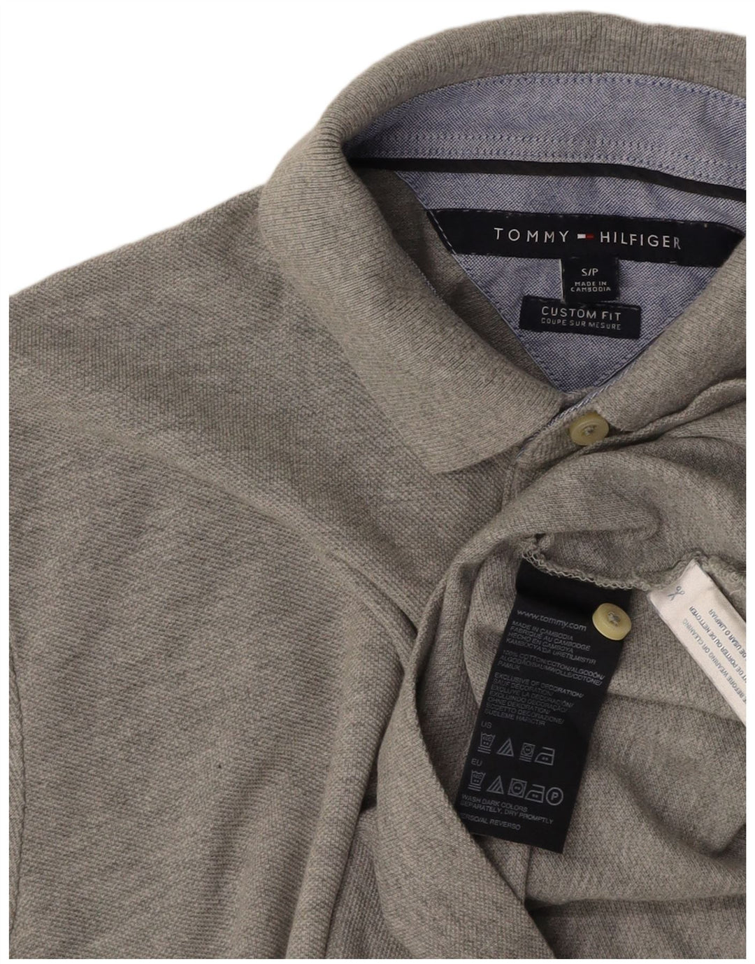 TOMMY HILFIGER Mens Custom Fit Polo Shirt Small Grey Cotton