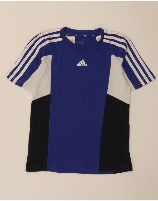Adidas Boys T-Shirt Top 7-8 Years Blue Colourblock Cotton