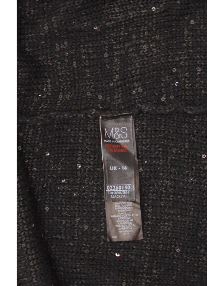 Marks & Spencer Womens Cardigan Sweater UK 14 Large Black Flecked Polyester