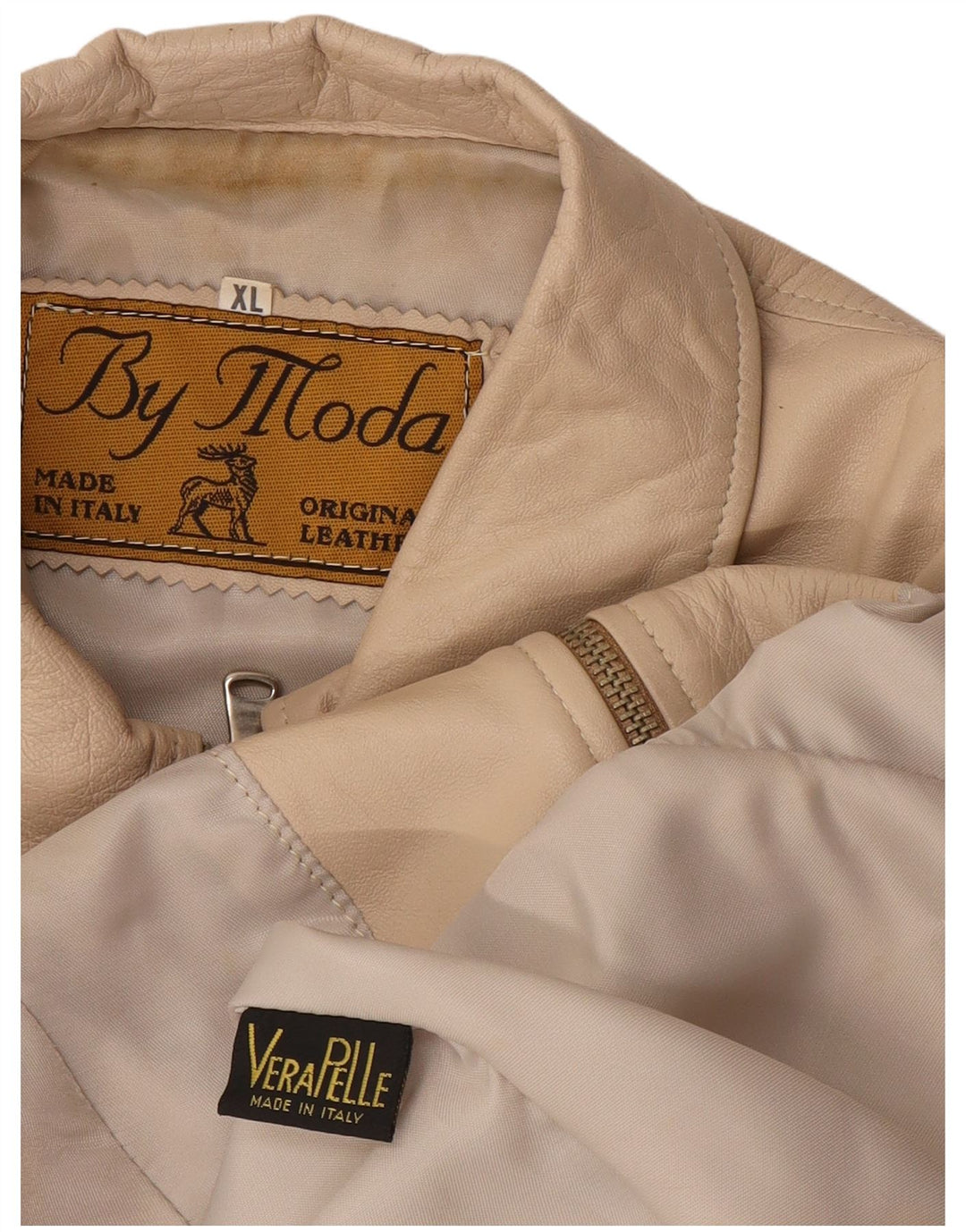 Vintage Womens Leather Jacket UK 18 XL Beige Leather