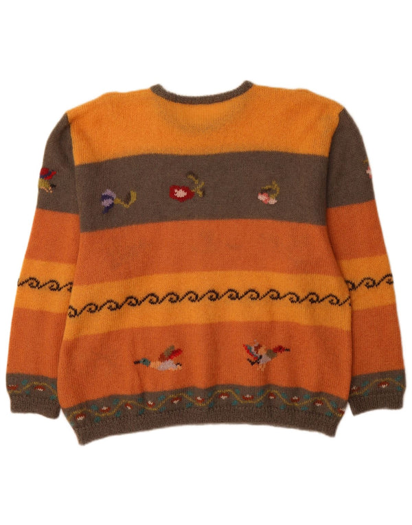 Vintage Womens Crew Neck Jumper Sweater UK 18 XL Orange Colourblock Novelty