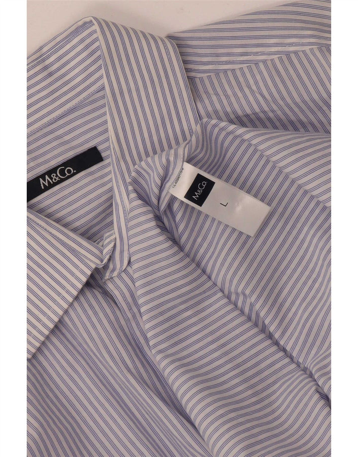 M&Co Mens Regular Fit Shirt Large Blue Striped Cotton Classic