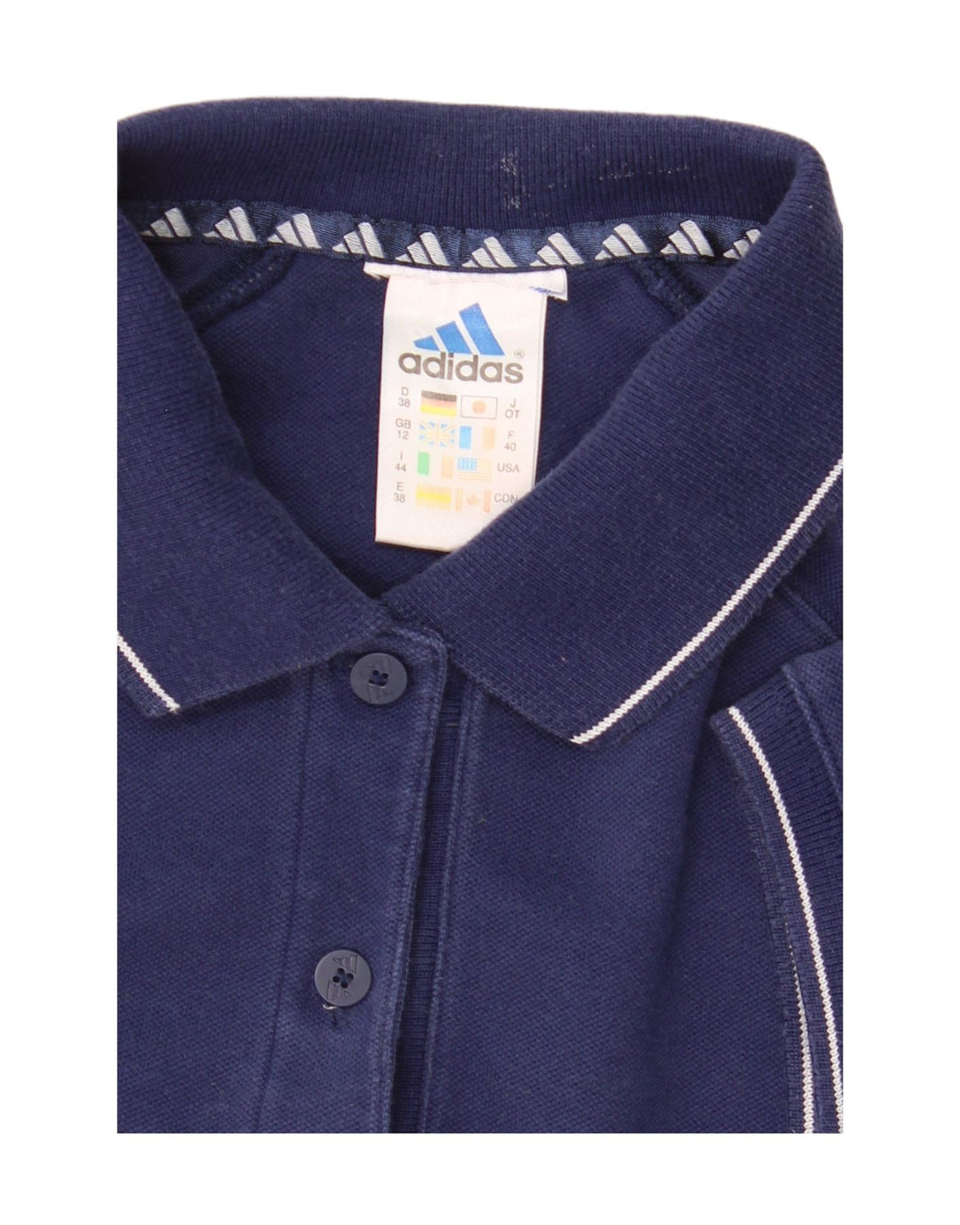 Adidas Womens Polo Shirt UK 12 Medium Navy Blue Cotton