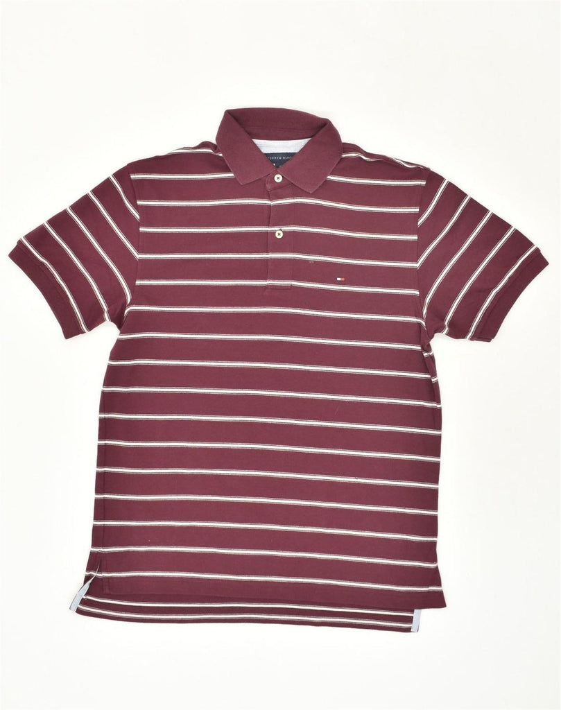 TOMMY HILFIGER Mens Polo Shirt Medium Burgundy Striped Cotton | Vintage Tommy Hilfiger | Thrift | Second-Hand Tommy Hilfiger | Used Clothing | Messina Hembry 