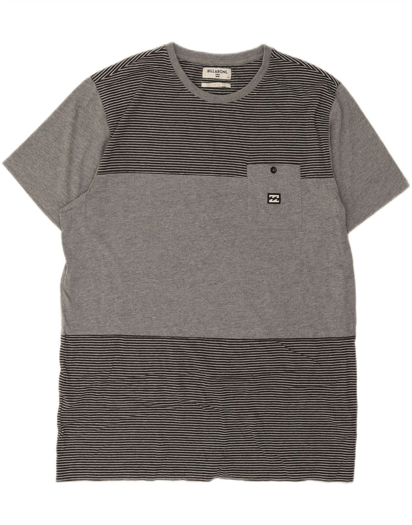 BILLABONG Mens Tailored Fit T-Shirt Top Large Grey Striped Cotton Vintage Billabong and Second-Hand Billabong from Messina Hembry 