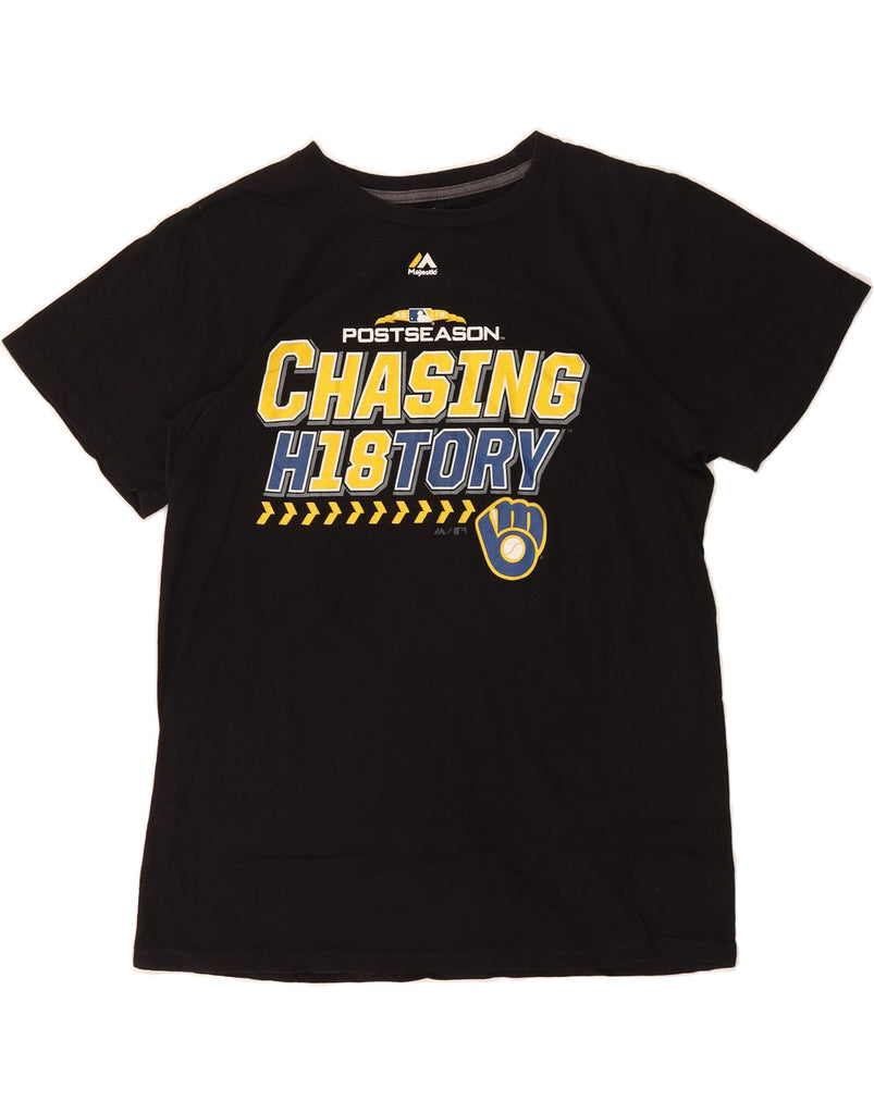 MAJESTIC Mens Milwaukee Brewers Graphic T-Shirt Top Medium Black Cotton Vintage Majestic and Second-Hand Majestic from Messina Hembry 