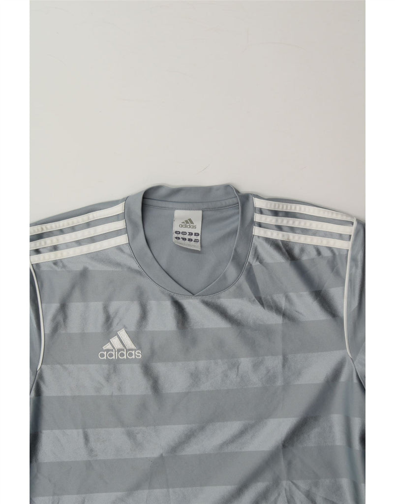 ADIDAS Mens T-Shirt Top Small Grey Striped Polyester Vintage Adidas and Second-Hand Adidas from Messina Hembry 