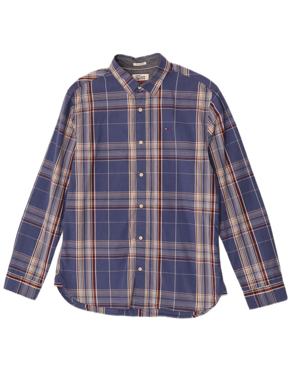 Tommy Hilfiger Mens Regular Fit Shirt Large Blue Check Cotton