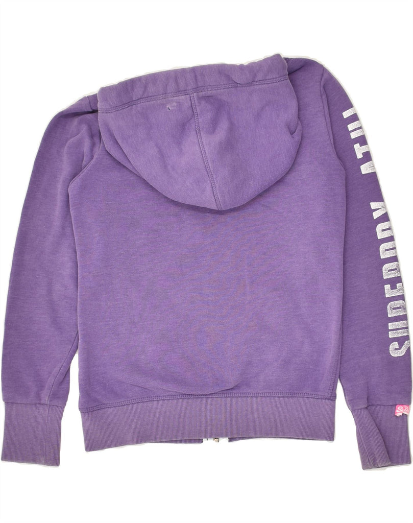 SUPERDRY Womens Graphic Zip Hoodie Sweater UK 10 Small Purple Cotton Vintage Superdry and Second-Hand Superdry from Messina Hembry 