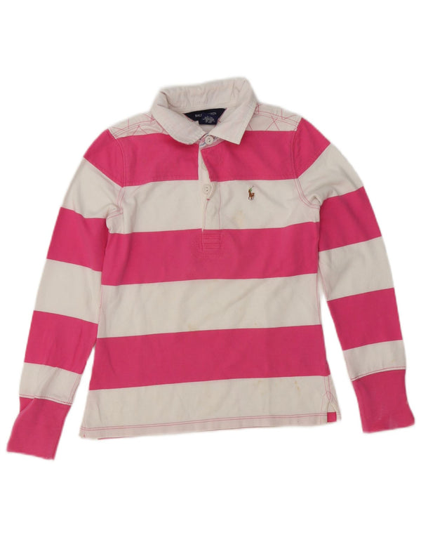 Ralph Lauren Girls Rugby Polo Shirt 8-9 Years Medium Pink Striped