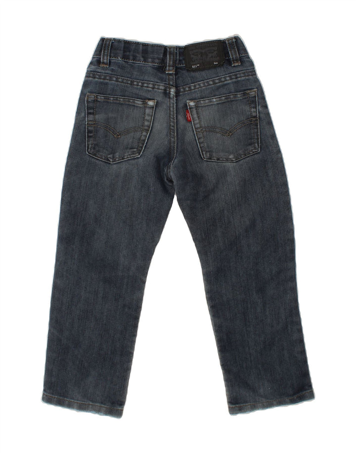 LEVI'S Boys 511 Distressed Slim Jeans 4-5 Years W22 L18 Navy Blue Cotton Vintage Levi's and Second-Hand Levi's from Messina Hembry 