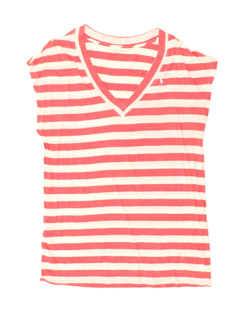 RALPH LAUREN Womens T-Shirt Top UK 14 Large Red Striped Cotton | Vintage Ralph Lauren | Thrift | Second-Hand Ralph Lauren | Used Clothing | Messina Hembry 