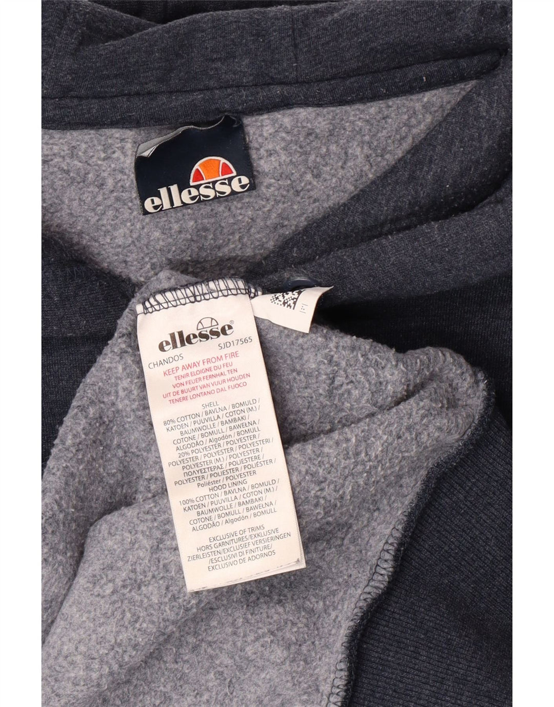 ELLESSE Womens Graphic Hoodie Jumper UK 16 Large Navy Blue Cotton