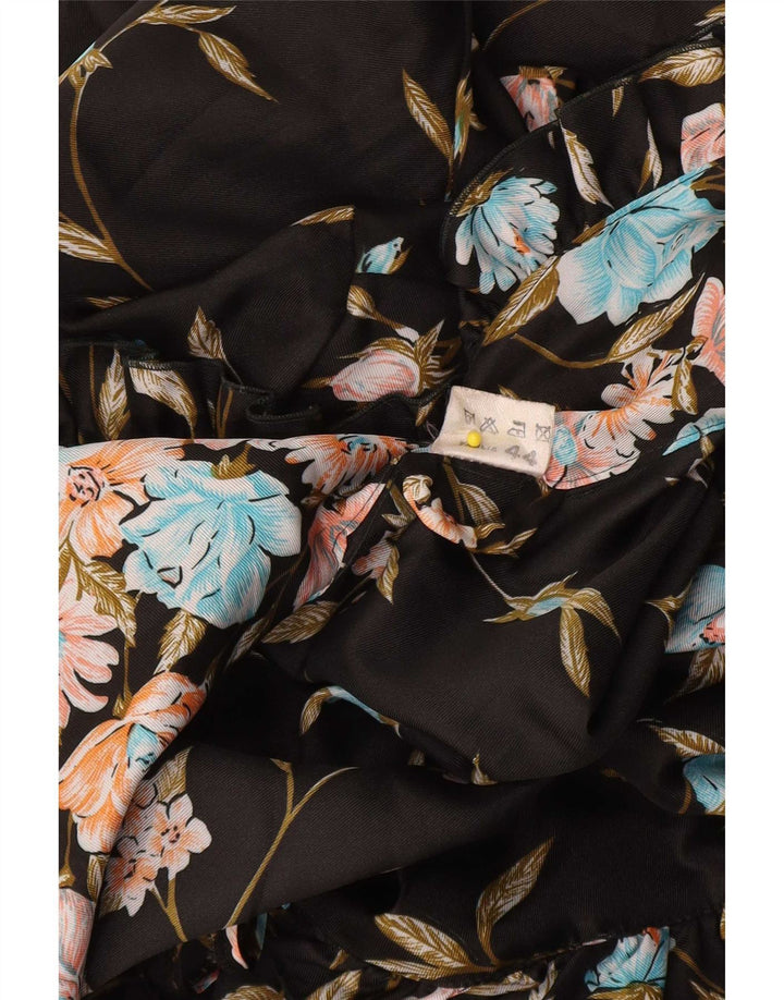 Vintage Womens Long Sleeve Robe Maxi Dress IT 44 Medium Black Floral