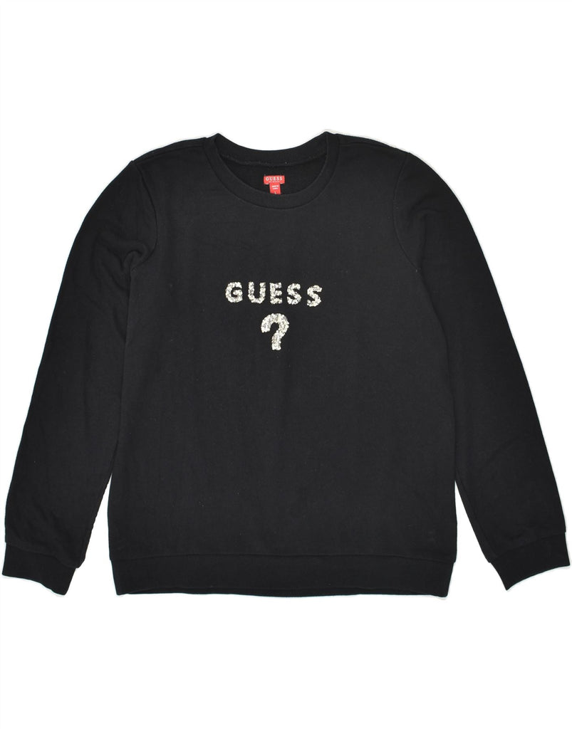 GUESS Womens Graphic Sweatshirt Jumper UK 16 Large Black Cotton | Vintage Guess | Thrift | Second-Hand Guess | Used Clothing | Messina Hembry 
